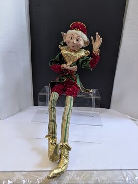 Robert Stanley CHRISTMAS Posable Elf PIXIE DOLL Hobby Lobby 28" Tall Red Gold